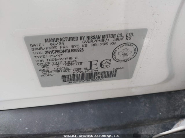 3N1CP5CV4RL586928 Nissan KICKS SV