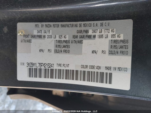 3MZBM1L76FM216241 Mazda Mazda3 Gs