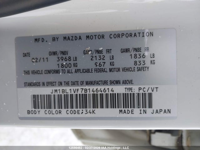 Aukcja sprzedaży 2011 Mazda Mazda3 Gs, vin: JM1BL1VF7B1464614, numer aukcji: 12556482