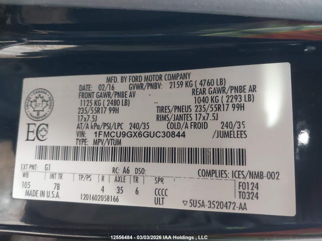 1FMCU9GX6GUC30844 Ford ESCAPE SE