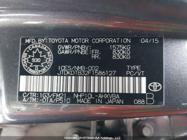 JTDKDTB32F1586127 Toyota Prius C Technology