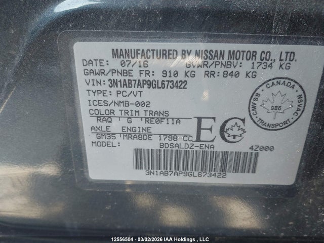 Nissan Sentra S/sv/sr/sl 2016 3N1AB7AP9GL673422 Image 17