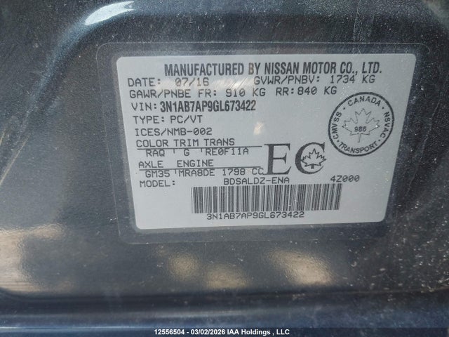 Nissan Sentra S/sv/sr/sl 2016 3N1AB7AP9GL673422 Image 9