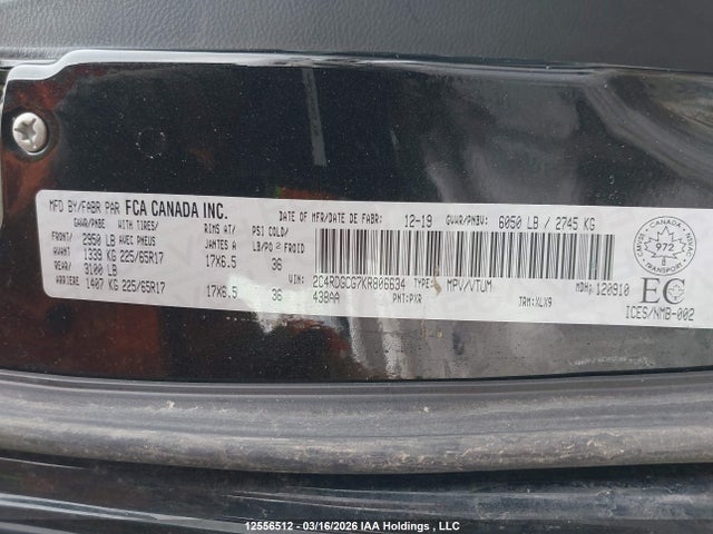Продаж на аукціоні авто 2019 Dodge Grand Caravan Sxt, vin: 2C4RDGCG7KR806634, номер лоту: 12556512