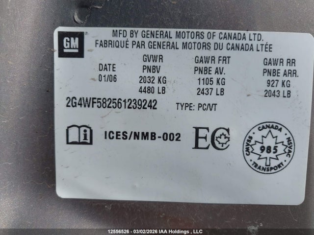 Продаж на аукціоні авто 2006 Buick Allure Cx, vin: 2G4WF582561239242, номер лоту: 12556526