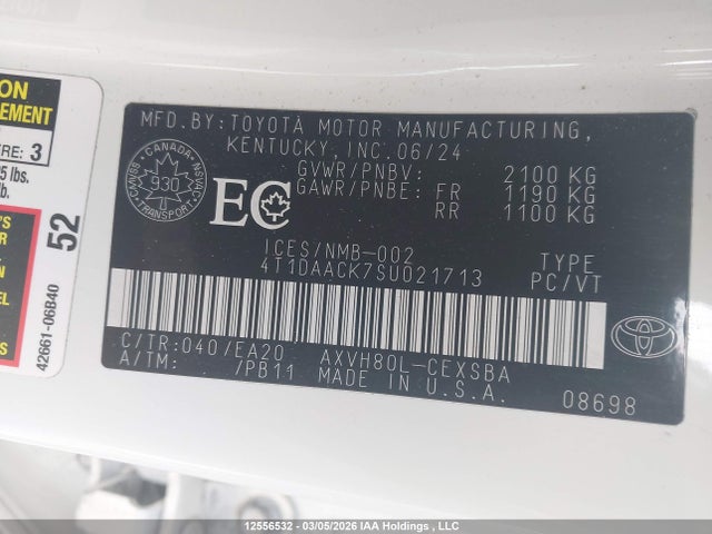 2025 Toyota Camry მანქანა იყიდება აუქციონზე, vin: 4T1DAACK7SU021713, აუქციონის ნომერი: 12556532