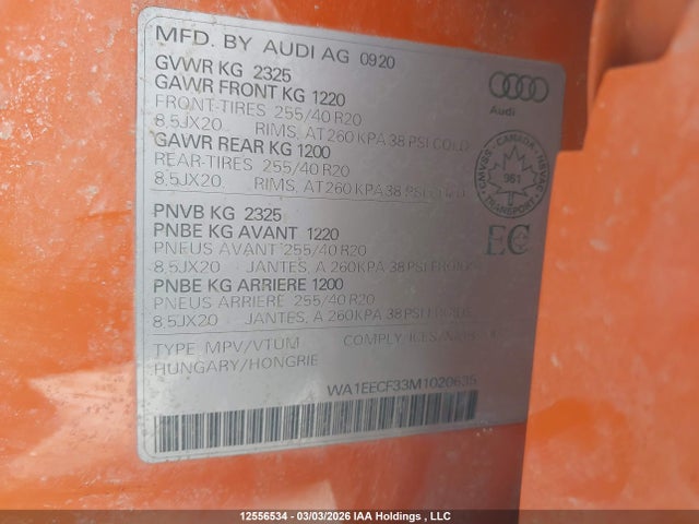 Aukcja sprzedaży 2021 Audi Q3 45 Progressiv, vin: WA1EECF33M1020635, numer aukcji: 12556534