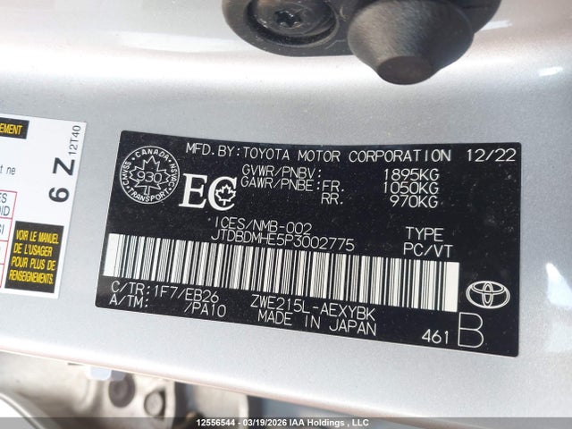 Aukcja sprzedaży 2023 Toyota Corolla Hybrid Xse, vin: JTDBDMHE5P3002775, numer aukcji: 12556544
