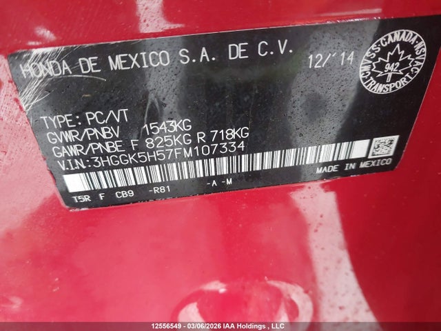 3HGGK5H57FM107334 Honda FIT LX
