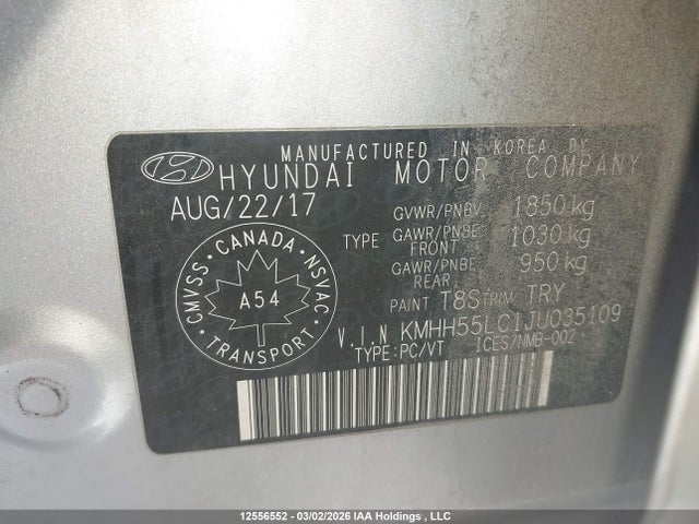 KMHH55LC1JU035109 Hyundai Elantra Gt Sport