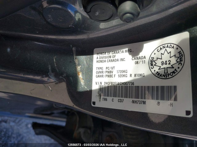 Aukcja sprzedaży 2012 Honda Civic Ex 4dr, vin: 2HGFB2F5XCH007736, numer aukcji: 12556573