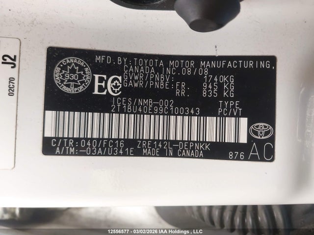 Aukcja sprzedaży 2009 Toyota Corolla Le, vin: 2T1BU40E99C100343, numer aukcji: 12556577