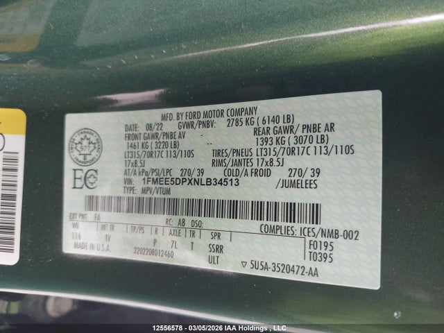12556578 :رقم المزاد ، 1FMEE5DPXNLB34513 vin ، 2022 Ford Bronco Big Bend/black Diamond/outer Banks/badlands/wildtrak/everglades مزاد بيع