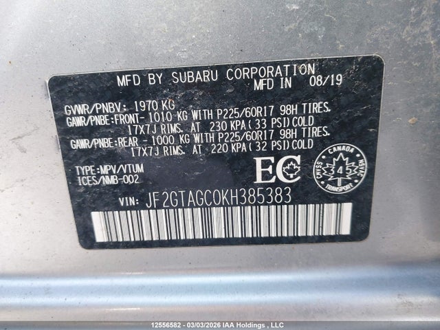 12556582 :رقم المزاد ، JF2GTAGC0KH385383 vin ، 2019 Subaru Crosstrek Sport مزاد بيع