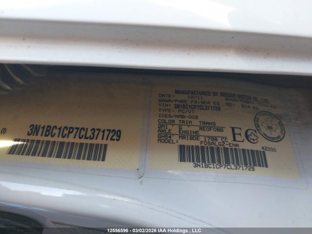 Продажа на аукционе авто 2012 Nissan Versa 1.8 Sl, vin: 3N1BC1CP7CL371729, номер лота: 12556596
