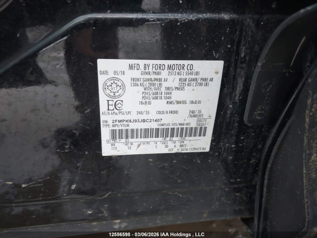 Aukcja sprzedaży 2018 Ford Edge Sel, vin: 2FMPK4J93JBC21407, numer aukcji: 12556598