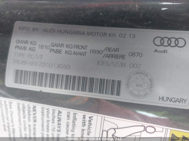 Продажа на аукционе авто 2013 Audi Tt Premium Plus, vin: TRUBFAFK7D1013050, номер лота: 12556599