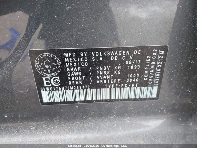 3VWG17AU7JM257772 Volkswagen Golf 1.8 Tsi Comfortline/1.8 Tsi Highline/1.8 Tsi Trendline