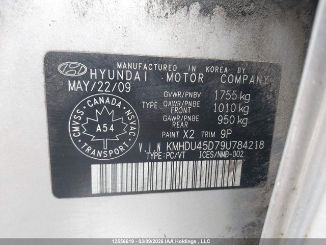 Aukcja sprzedaży 2009 Hyundai Elantra Gl/l, vin: KMHDU45D79U784218, numer aukcji: 12556619