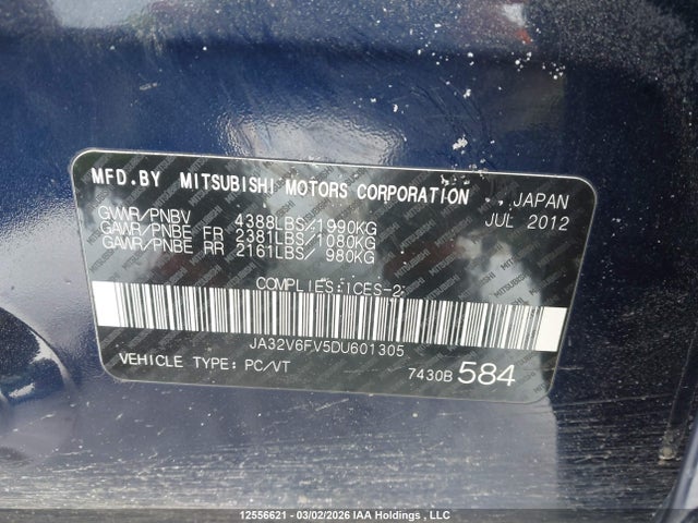Aukcja sprzedaży 2013 Mitsubishi Lancer Ralliart, vin: JA32V6FV5DU601305, numer aukcji: 12556621