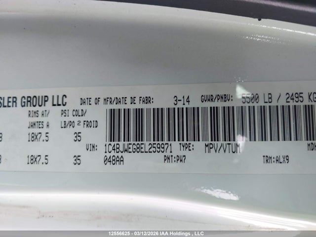 12556625 :رقم المزاد ، 1C4BJWEG8EL259971 vin ، 2014 Jeep Tj مزاد بيع