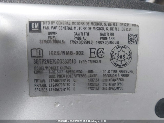 Aukcja sprzedaży 2013 Gmc Sierra 1500 Sle, vin: 3GTP2VE79DG333018, numer aukcji: 12556640