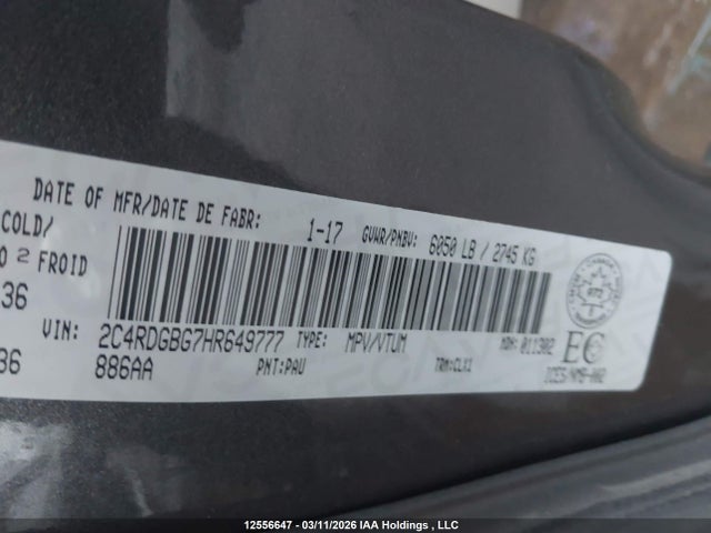 12556647 :رقم المزاد ، 2C4RDGBG7HR649777 vin ، 2017 Dodge Grand Caravan Cvp/sxt مزاد بيع
