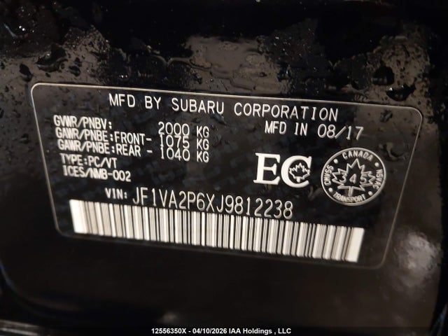 12556350 :رقم المزاد ، JF1VA2P6XJ9812238 vin ، 2018 Subaru Wrx Sti Sport مزاد بيع