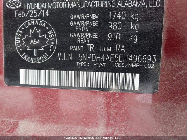5NPDH4AE5EH496693 Hyundai Elantra Se/sport/limited
