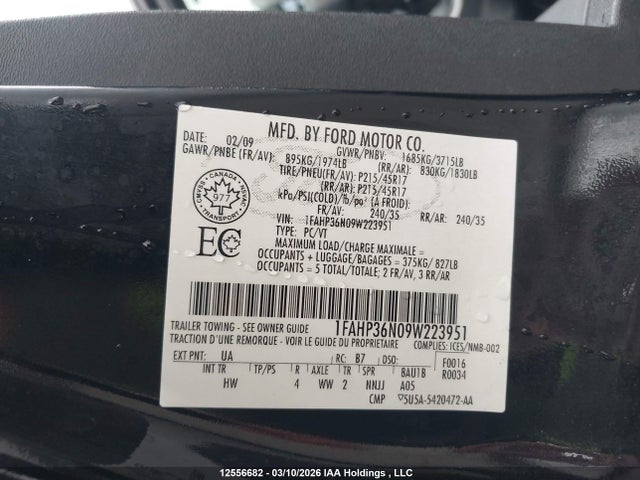 12556682 :رقم المزاد ، 1FAHP36N09W223951 vin ، 2009 Ford Focus Ses مزاد بيع