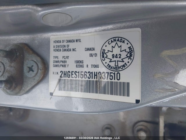 Aukcja sprzedaży 2001 Honda Civic Lx-g, vin: 2HGES15631H937510, numer aukcji: 12556691