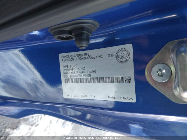 2020 Honda Civic მანქანა იყიდება აუქციონზე, vin: 2HGFC3B90LH450019, აუქციონის ნომერი: 12556700