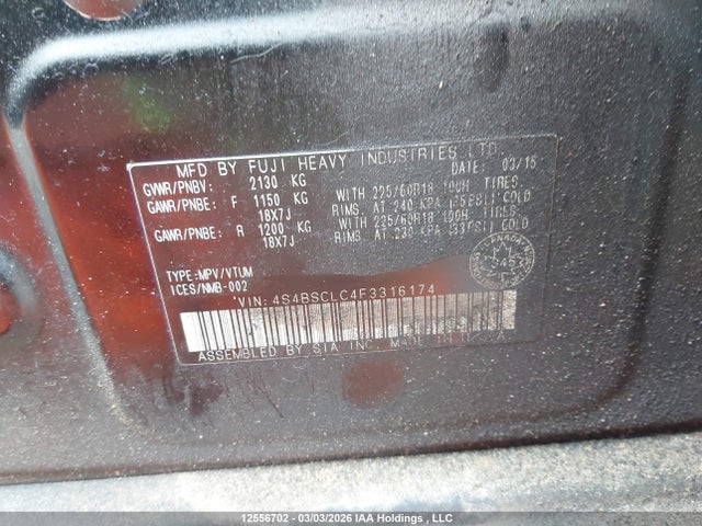 4S4BSCLC4F3316174 Subaru Outback 2.5i Limited