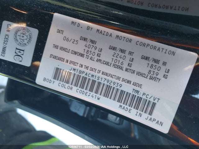 12556711 :رقم المزاد ، JM1BPACM1S1792939 vin ، 2025 Mazda 3 Preferred مزاد بيع