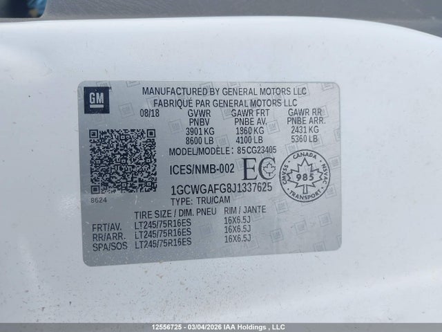 1GCWGAFG8J1337625 Chevrolet Express G2500