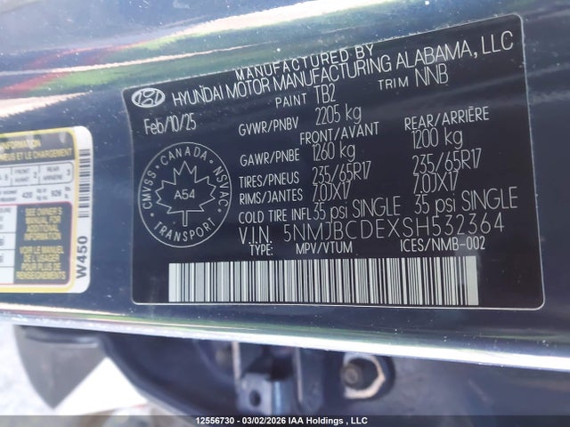 Продаж на аукціоні авто 2025 Hyundai Tucson Sel, vin: 5NMJBCDEXSH532364, номер лоту: 12556730