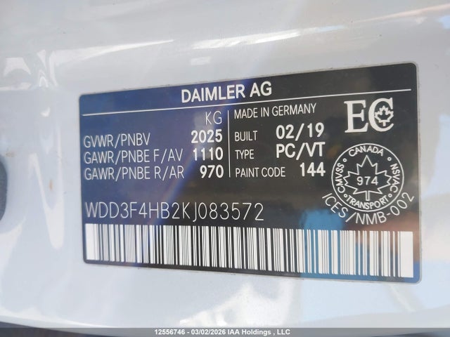 12556746 :رقم المزاد ، WDD3F4HB2KJ083572 vin ، 2019 Mercedes-benz A 250 4matic مزاد بيع