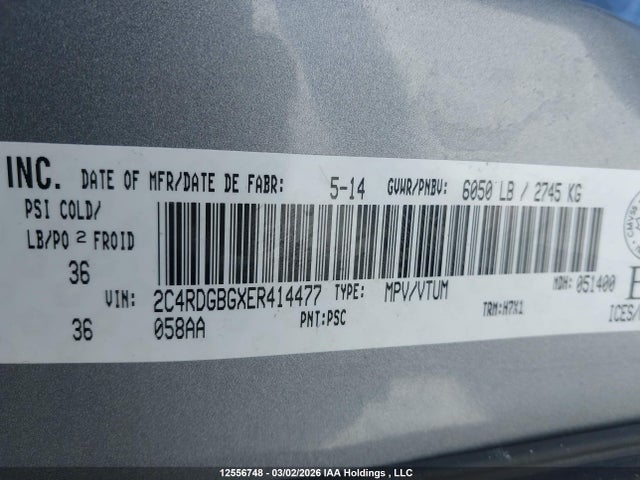 Aukcja sprzedaży 2014 Dodge Grand Caravan Se/sxt, vin: 2C4RDGBGXER414477, numer aukcji: 12556748