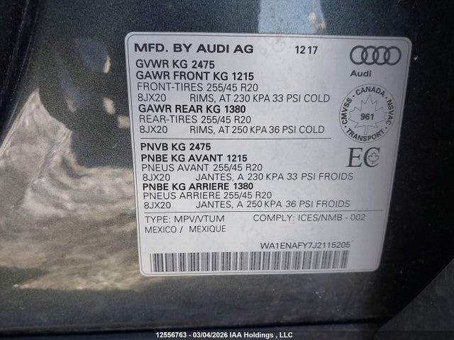 WA1ENAFY7J2115205 Audi Q5 2.0t Progressiv