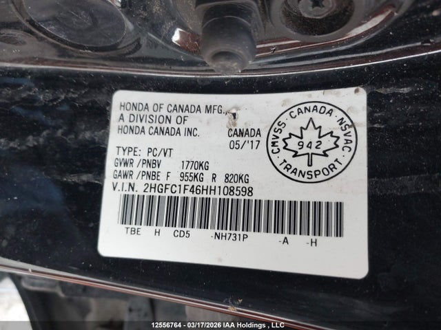 12556764 :رقم المزاد ، 2HGFC1F46HH108598 vin ، 2017 Honda Civic Ex-t مزاد بيع