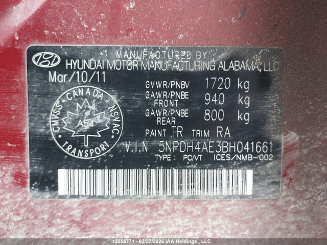 12556771 :رقم المزاد ، 5NPDH4AE3BH041661 vin ، 2011 Hyundai Elantra مزاد بيع