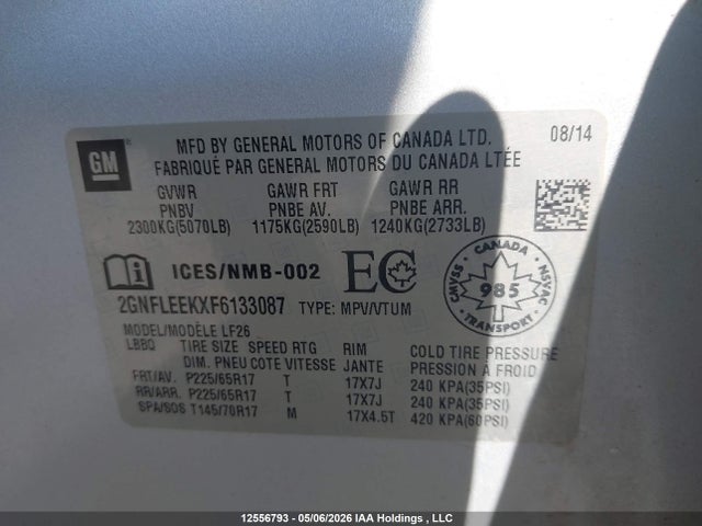 12556793 :رقم المزاد ، 2GNFLEEKXF6133087 vin ، 2015 Chevrolet Equinox Ls مزاد بيع