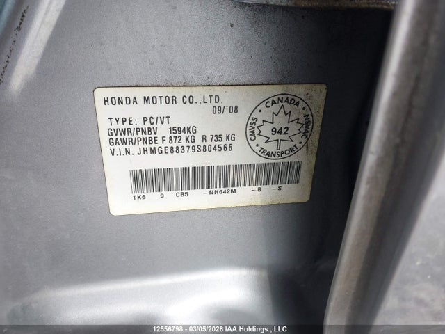 Aukcja sprzedaży 2009 Honda Fit, vin: JHMGE88379S804566, numer aukcji: 12556798