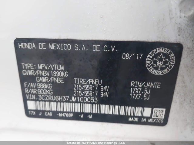 3CZRU6H37JM100053 Honda HR-V LX