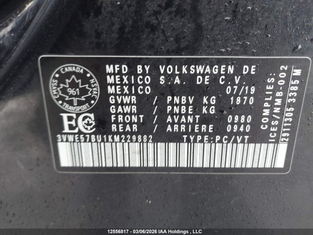 3VWE57BU1KM229882 Volkswagen Jetta 1.4 Tsi Highline