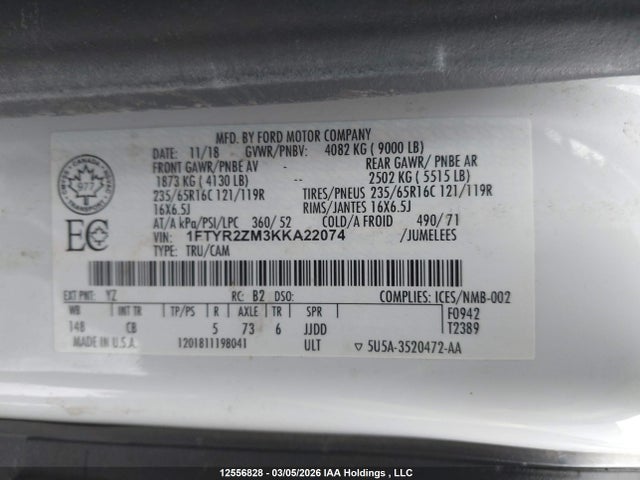 Aukcja sprzedaży 2019 Ford Transit-250, vin: 1FTYR2ZM3KKA22074, numer aukcji: 12556828