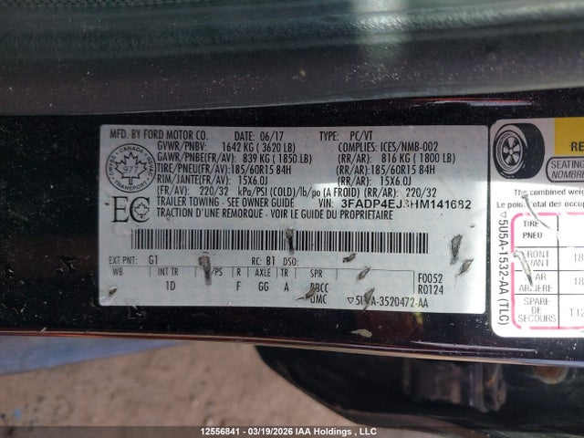 2017 Ford Fiesta Se მანქანა იყიდება აუქციონზე, vin: 3FADP4EJ3HM141682, აუქციონის ნომერი: 12556841