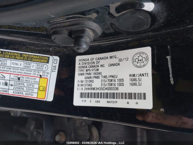 12556852 :رقم المزاد ، 2HKRM3H35CH000336 vin ، 2012 Honda Cr-v Lx مزاد بيع