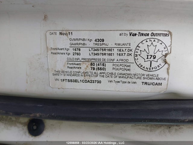 2012 Ford E-350 Super Duty Commercial მანქანა იყიდება აუქციონზე, vin: 1FTSS3EL1CDA23730, აუქციონის ნომერი: 12556858