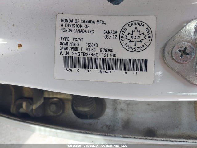 Aukcja sprzedaży 2012 Honda Civic, vin: 2HGFB2F46CH121160, numer aukcji: 12556859